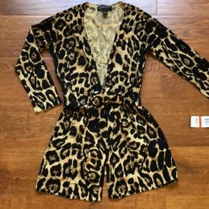 INC ANIMAL PRINT LEOPARD TIE CARDIGAN TOP